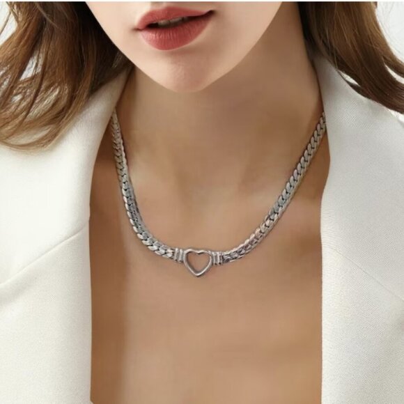 Heart Link Necklace & Bracelet SetSterling Silver 925